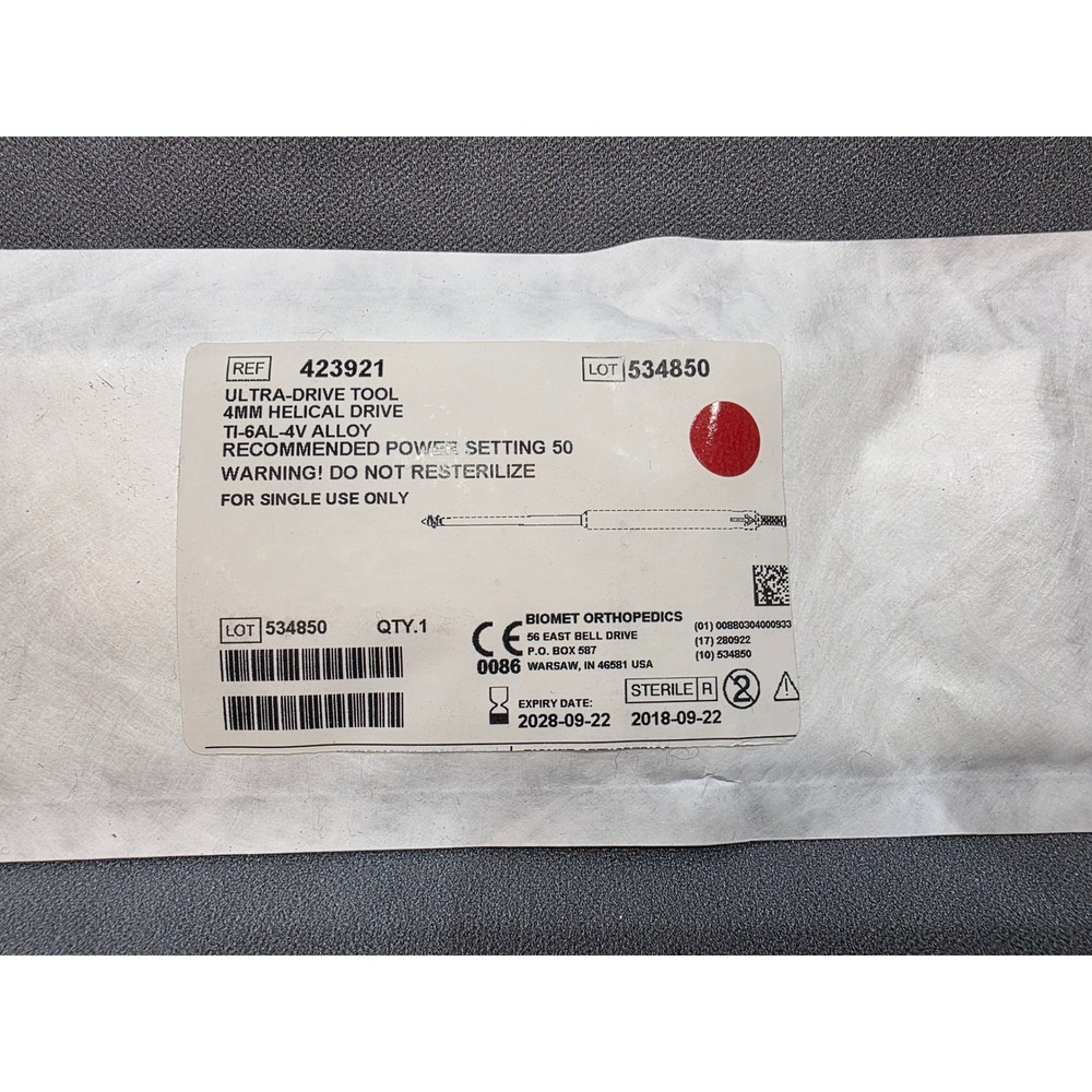 Biomet Orthopedics Ultra-Drive Tool 4mm Helical Drive 423921 Ti-6AL-4V Alloy